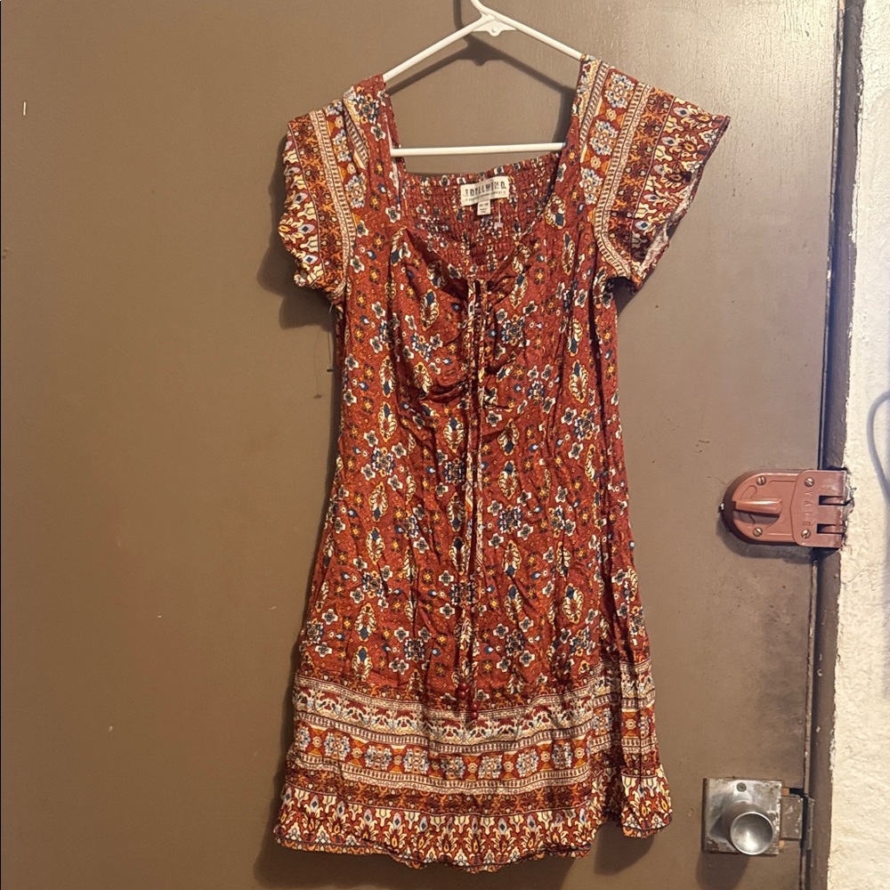 Idyllwind Women's Saxony Tapestry Print Short Sleeve Mini Dress
